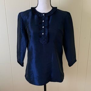 Blue Shimmer Satin Vintage-Inspired Top Small